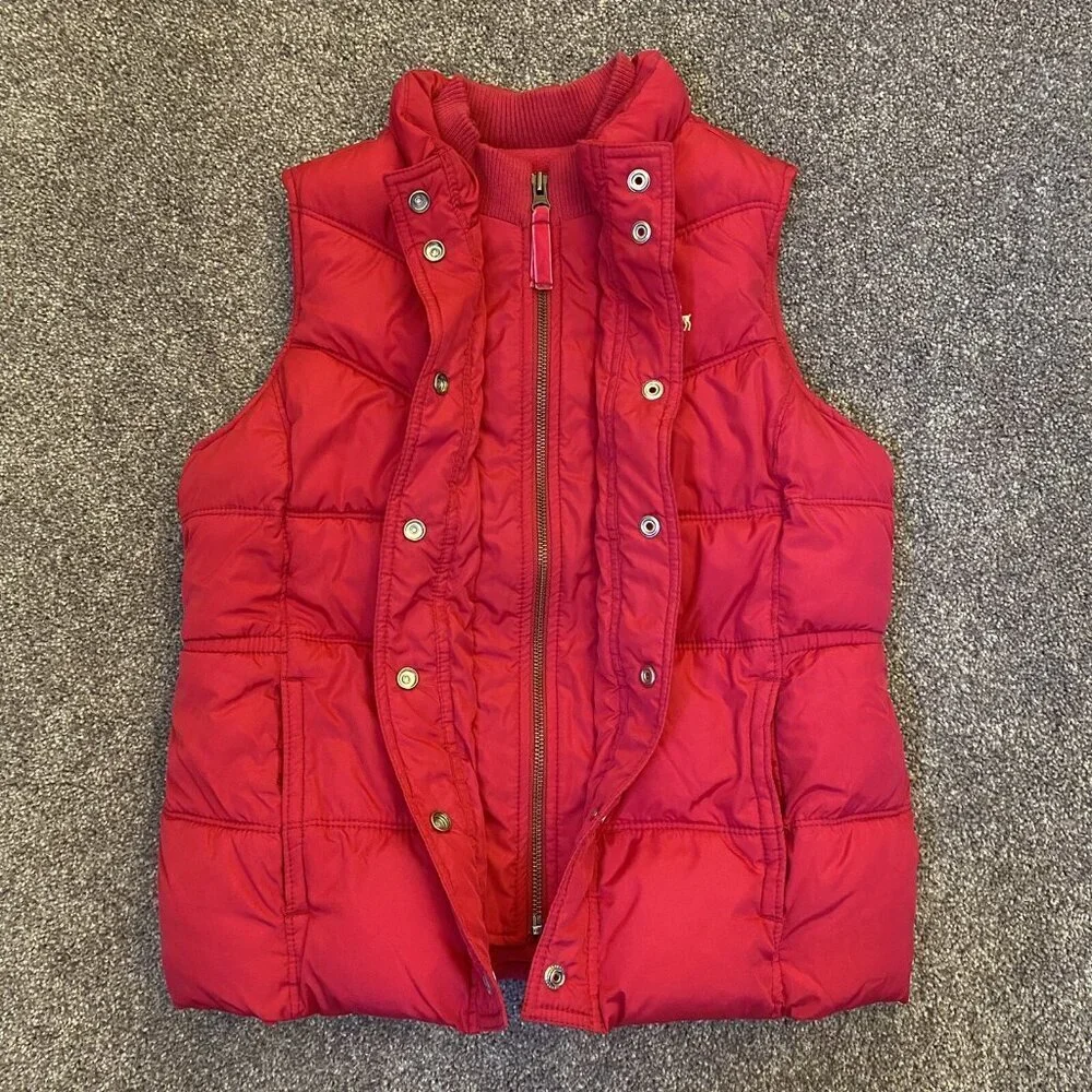 Old Navy Girls Puffer Quilted Vest Size XL Pink Red Sleeveless Lined Pockets EUC